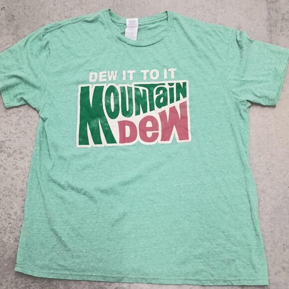 Vintage Mountain Dew Logo Tee - Mens Green 90s XL T-Shirt - Picture 1 of 3